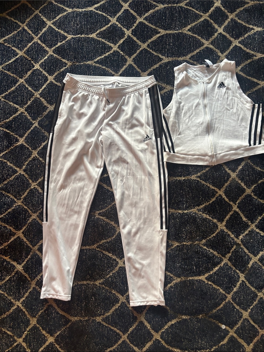 adidas White Kids Joggers with Black Side Stripes